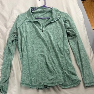 Women's Heather Green Long Sleeve Quarter-Zip Top